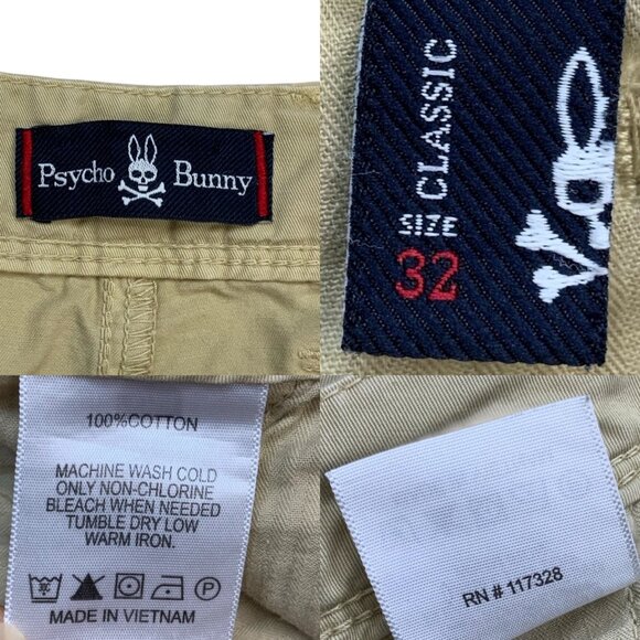 Psycho Bunny Mens Flat Front Shorts 32 Light Khaki Classic Fit Zip Fly Resort - Picture 4 of 12